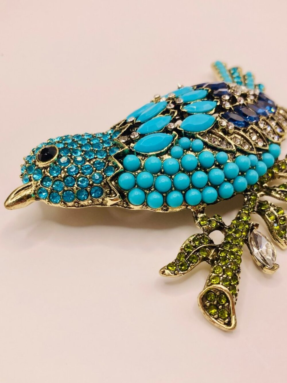 Rhinestone-Studded Blue Bird Brooch Pin -52B - Picture 4 of 6